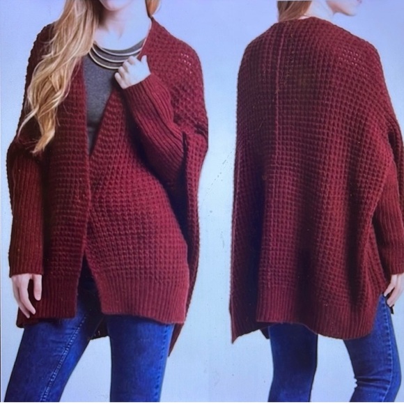 Free People Red Berry Oversized Cardigan Sweater - Picture 2 of 12